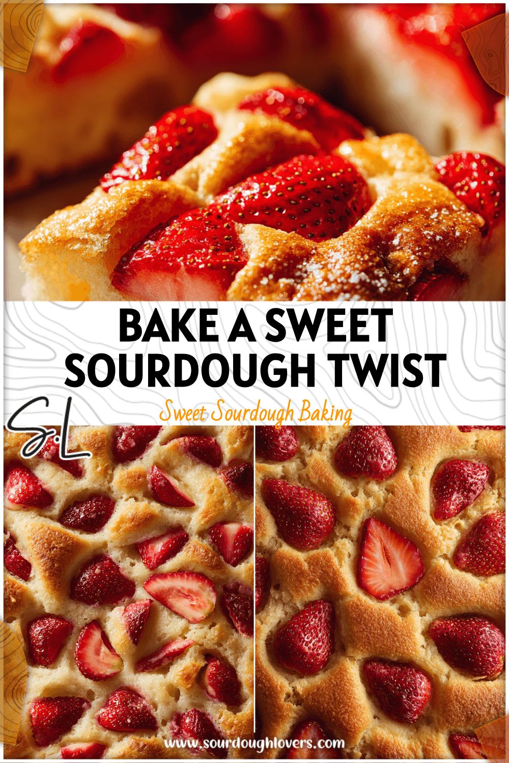 Golden sourdough focaccia topped with fresh strawberries made from a bubbly dough starter.
